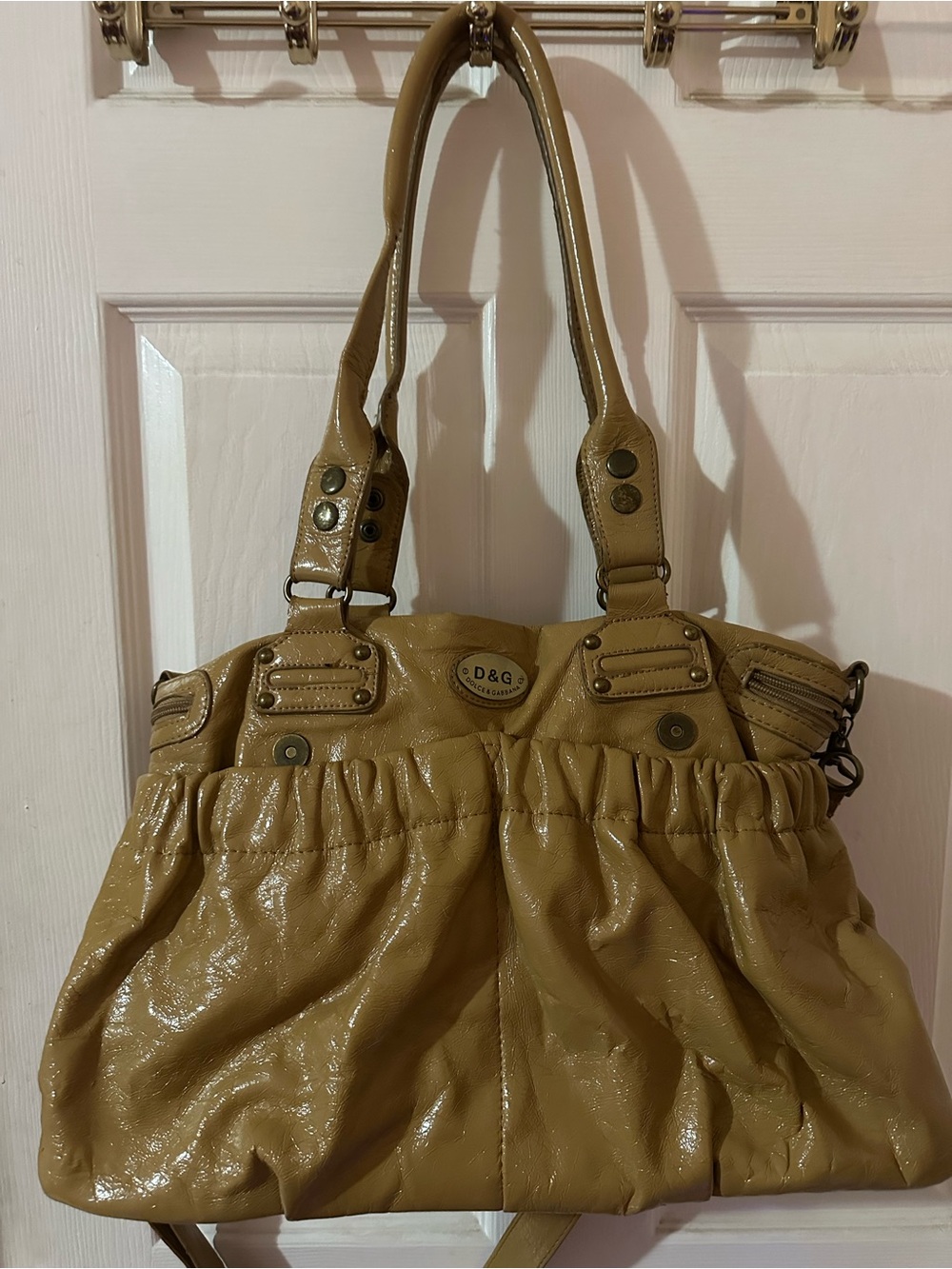 D&G Glossy Tan Gathered Shoulder Bag